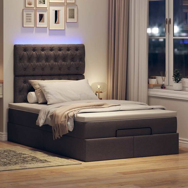 vidaXL Ottoman bed met matras en LED's 120x190 cm stof donkerbruin