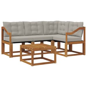 vidaXL Buiten bankenset met kussen 5 pcs Natuurlijk en Lichtgrijs