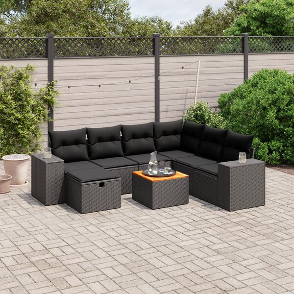 vidaXL 8-delige Loungeset met kussens poly rattan zwart