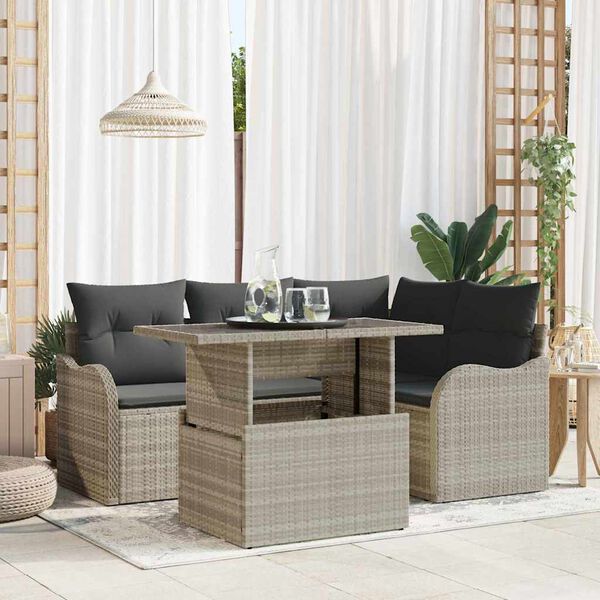 vidaXL Tuin Sofa Set met kussen 5 pcs Lichtgrijs Poly Rattan
