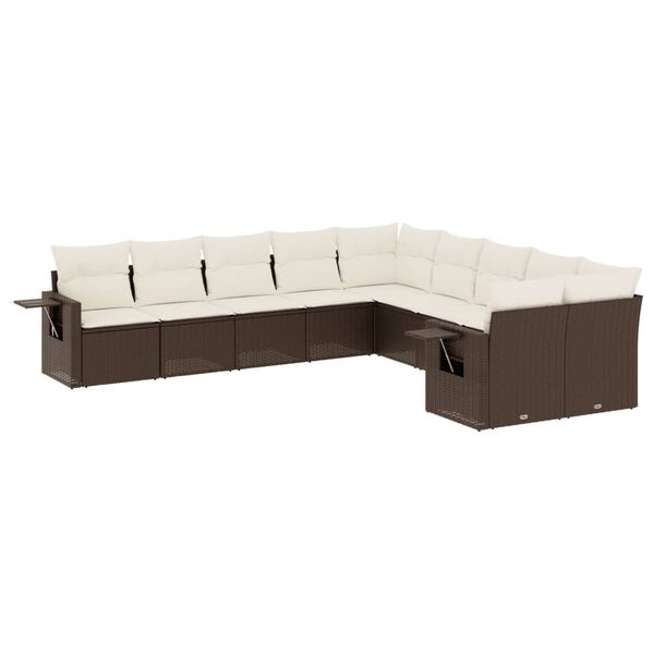 vidaXL 10-delige Loungeset met kussens poly rattan bruin
