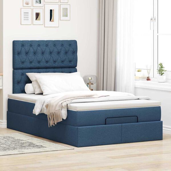 vidaXL Ottoman bed met matras en LED's 120x190 cm stof blauw