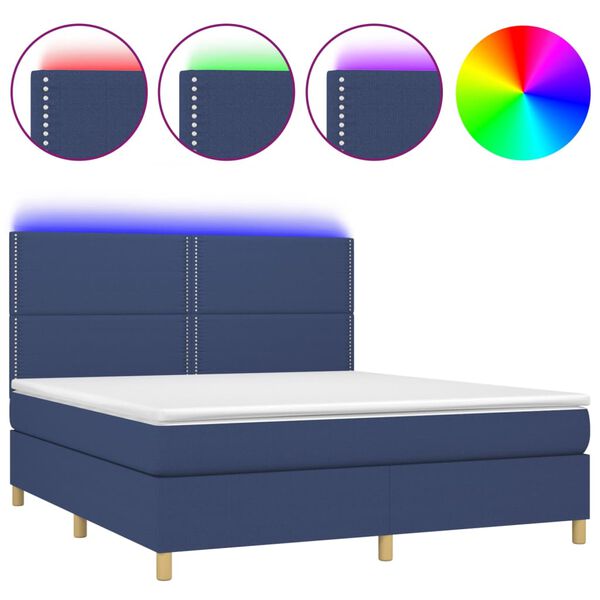 vidaXL Boxspring met matras en LED stof blauw 160x200 cm