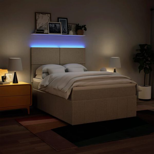 vidaXL Boxspring met matras stof cr&egrave;mekleurig 140x190 cm