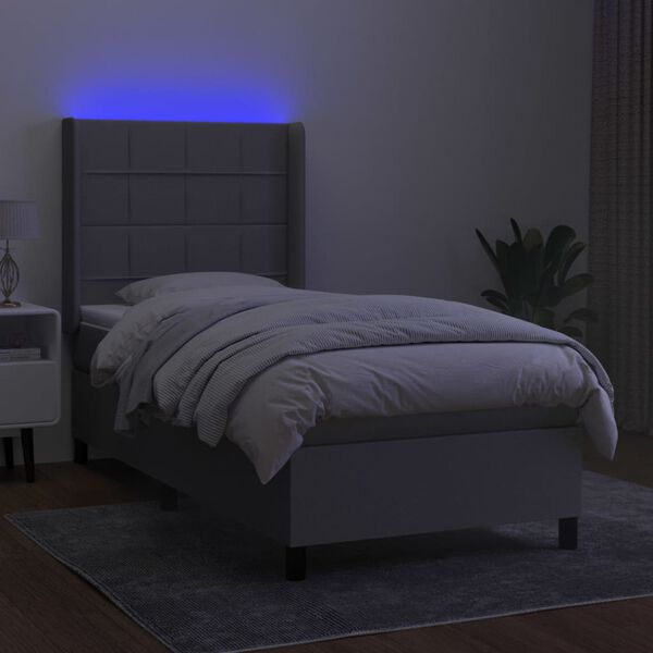 vidaXL Boxspring met matras en LED stof lichtgrijs 90x190 cm