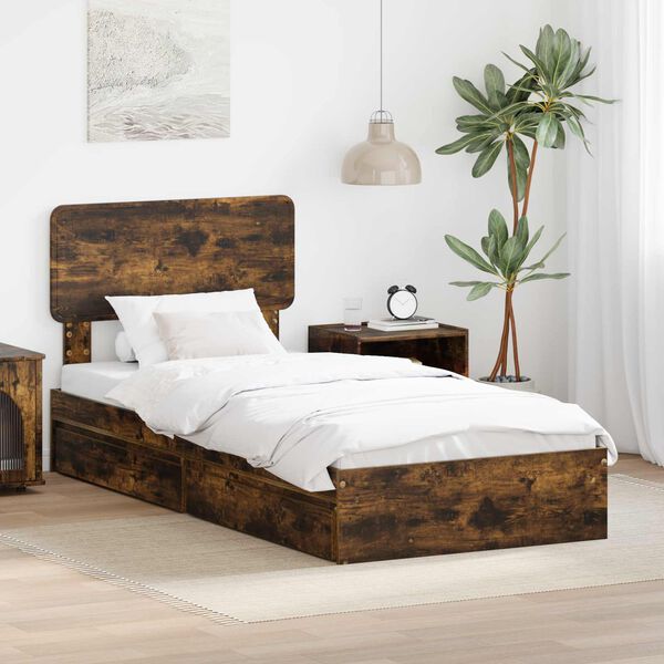 vidaXL Opslag bed met lade Gerookt eiken 75 x 190 cm Bewerkt hout