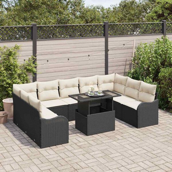 vidaXL Tuin Sofa Set met kussen 10 pcs Zwart Poly riet