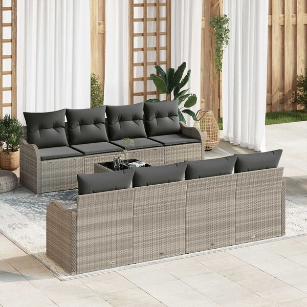 vidaXL Tuin Sofa Set met kussen 9 pcs Licht Grijs en Donker Grijs