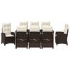vidaXL Tuin eettafelset met kussen 9 pcs Bruin poly rattan