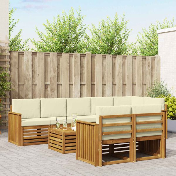 vidaXL Sofa-Sets 9 pcs Natuurlijk en Cr&egrave;me Massief Acaciahout