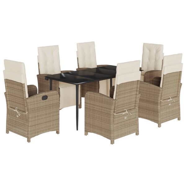 vidaXL 7-delige Tuinset met kussens poly rattan beige