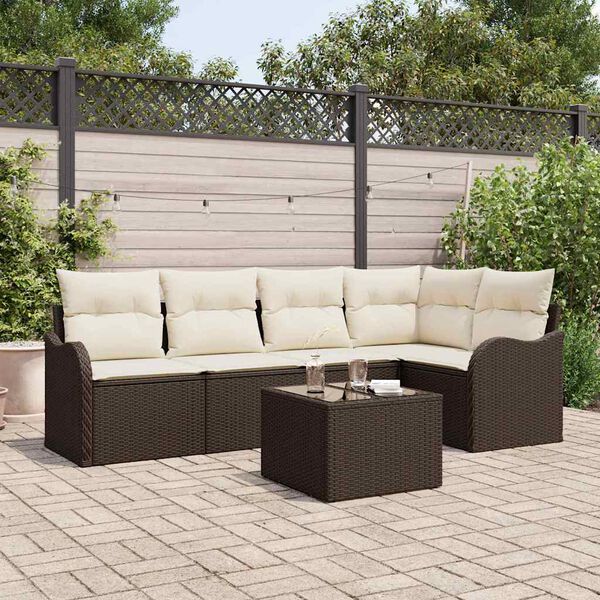 vidaXL Tuin Sofa Set met opslag 6 pcs Bruin poly rattan