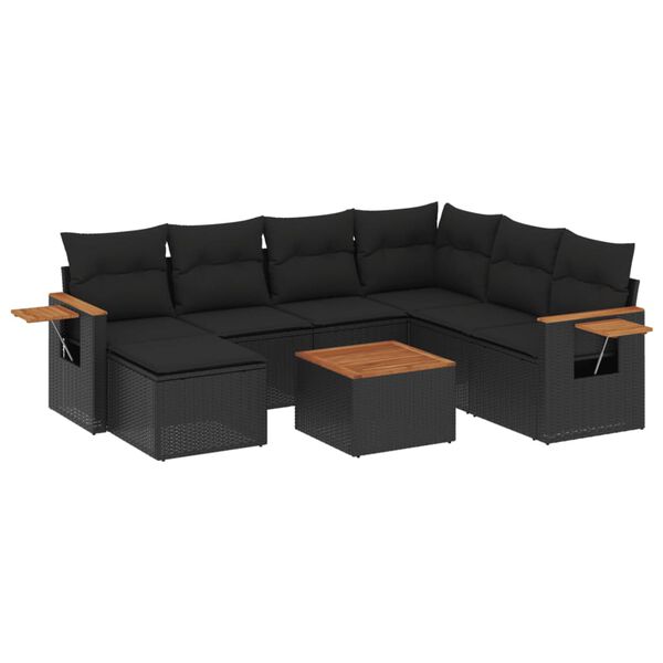 vidaXL 8-delige Loungeset met kussens poly rattan zwart