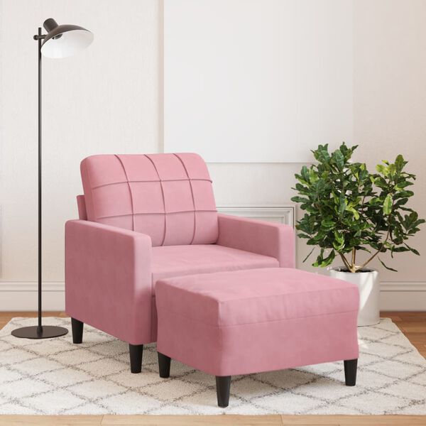 vidaXL Fauteuil met voetenbank 60 cm fluweel roze
