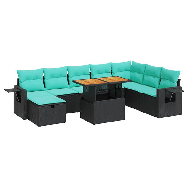vidaXL 9-delige Loungeset met kussens poly rattan acacia zwart