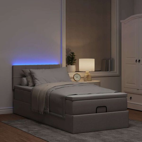 vidaXL Bed poef met matras en LED's 90x200 cm stof taupe