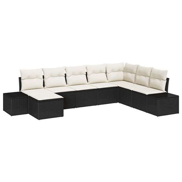 vidaXL Tuin Sofa Set met kussen 8 pcs Zwart en Cr&egrave;me poly rattan