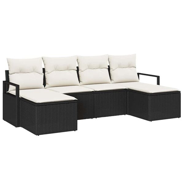 vidaXL Tuin Sofa Set met kussen met opslag 6 pcs Zwart en Cr&egrave;me