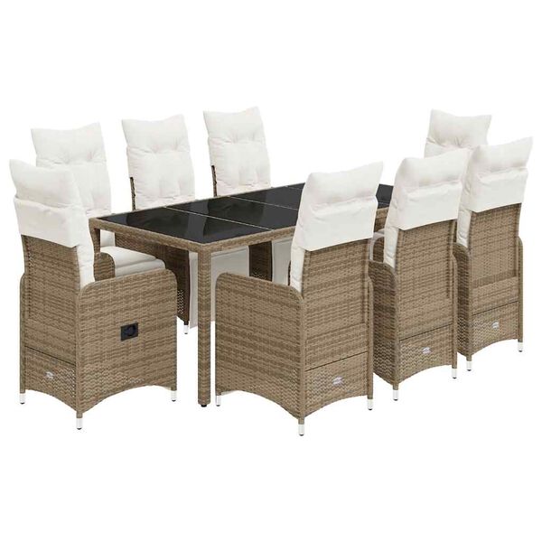 vidaXL 9-delige Bistroset met kussens poly rattan bruin