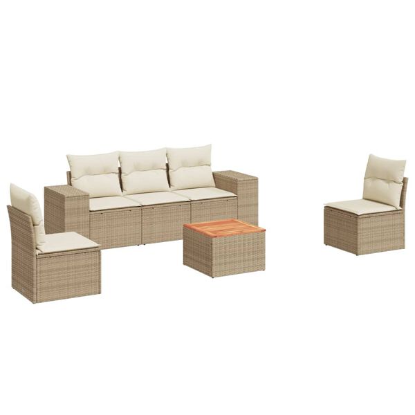 vidaXL 6-delige Loungeset met kussens poly rattan beige