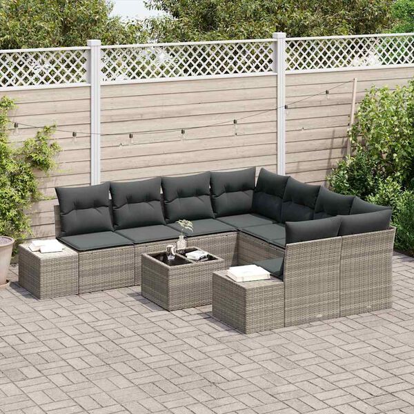 vidaXL Tuin Sofa Set met kussen 9 pcs Lichtgrijs poly rattan