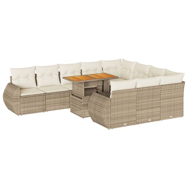 vidaXL 11-delige Tuinset met kussens poly rattan beige