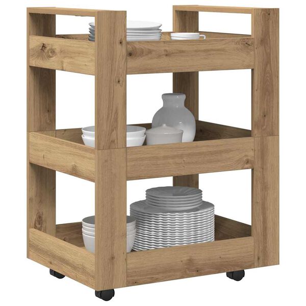 vidaXL Keuken Trolley Artisan Eiken 60 x 45 x 80 cm Bewerkt hout