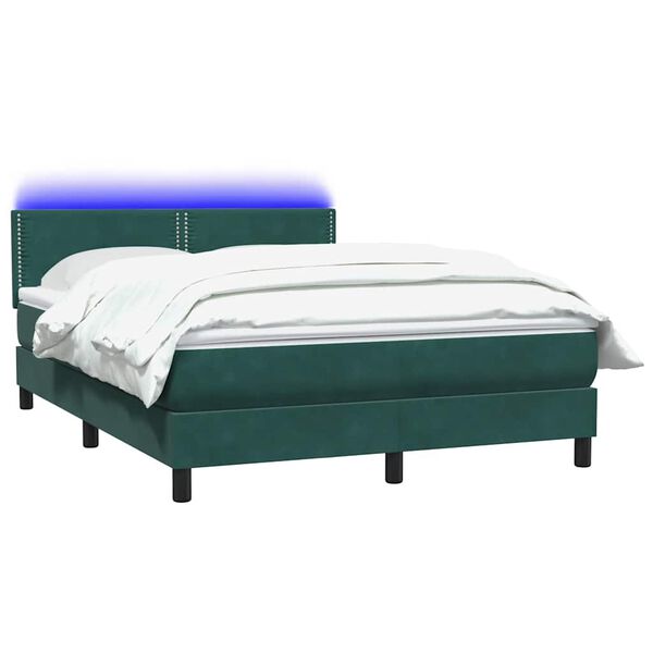 vidaXL Boxspring met matras en LED fluweel donkergroen 160x210 cm