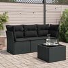 vidaXL 4-delige Loungeset met kussens poly rattan zwart