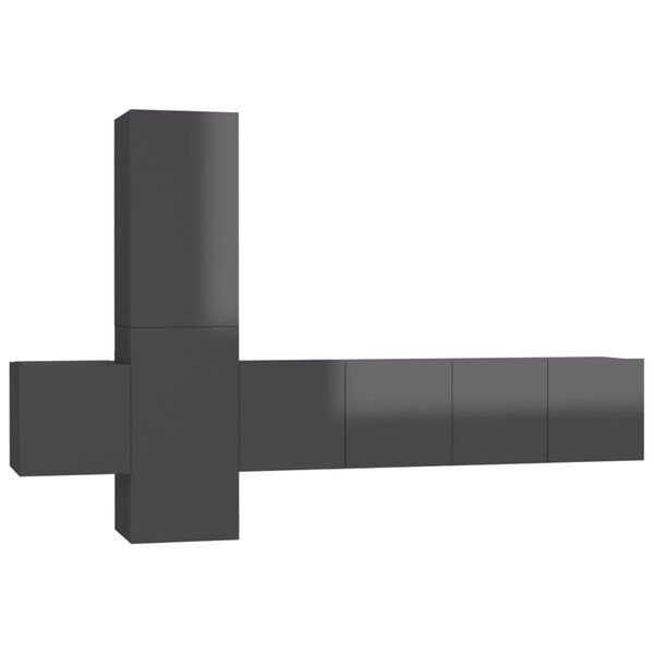 vidaXL 5-delige Tv-meubelset spaanplaat hoogglans grijs