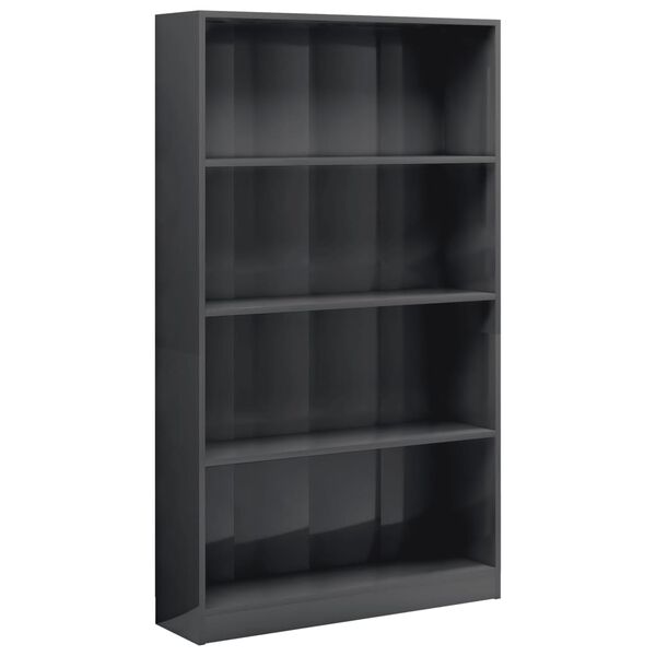 vidaXL Boekenkast 4 schappen 80x24x142 cm bewerkt hout hoogglans grijs