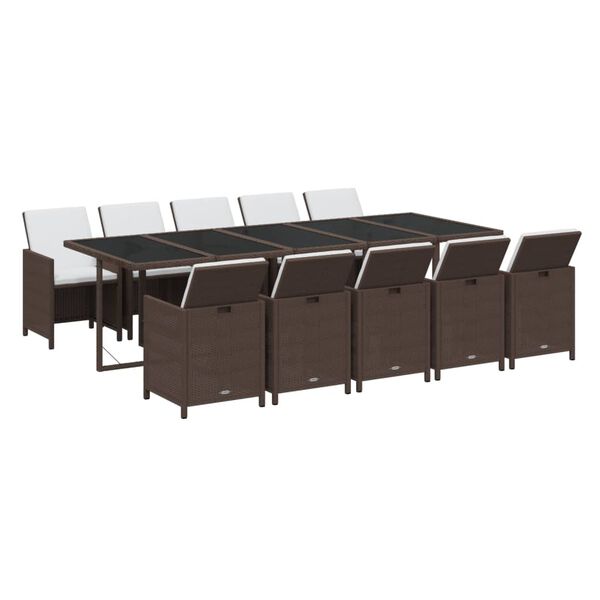 vidaXL 11-delige Tuinset met kussens poly rattan bruin