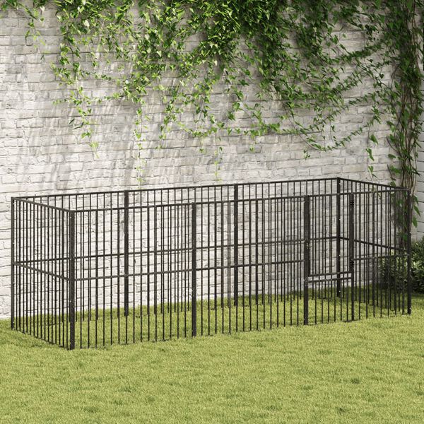 vidaXL Hondenkennel 8 panelen gepoedercoat staal zwart