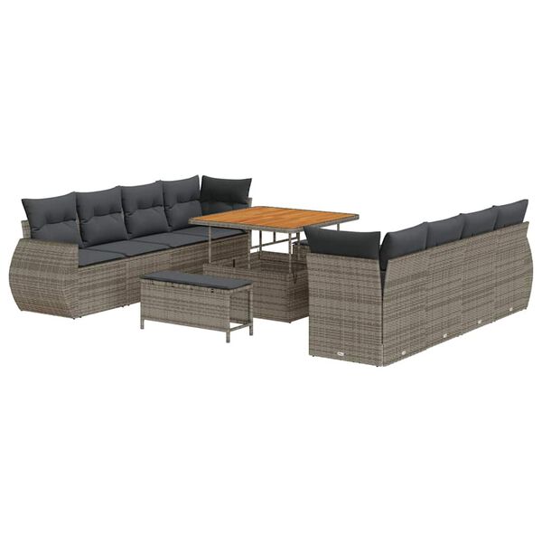 vidaXL Tuin Sofa Set met opslag 11 pcs Grijs Poly riet