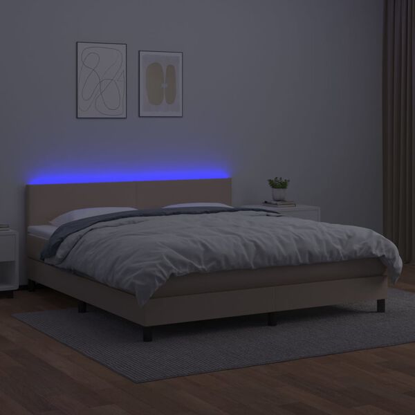 vidaXL Boxspring met matras en LED kunstleer cappuccinokleur 160x200cm