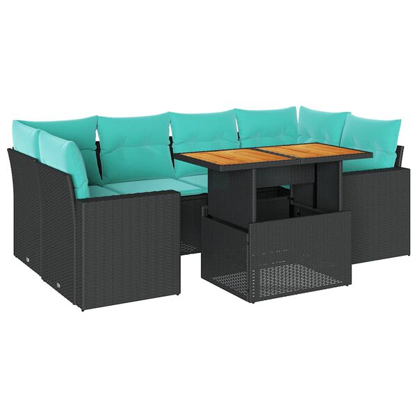 vidaXL 7-delige Loungeset met kussens poly rattan zwart