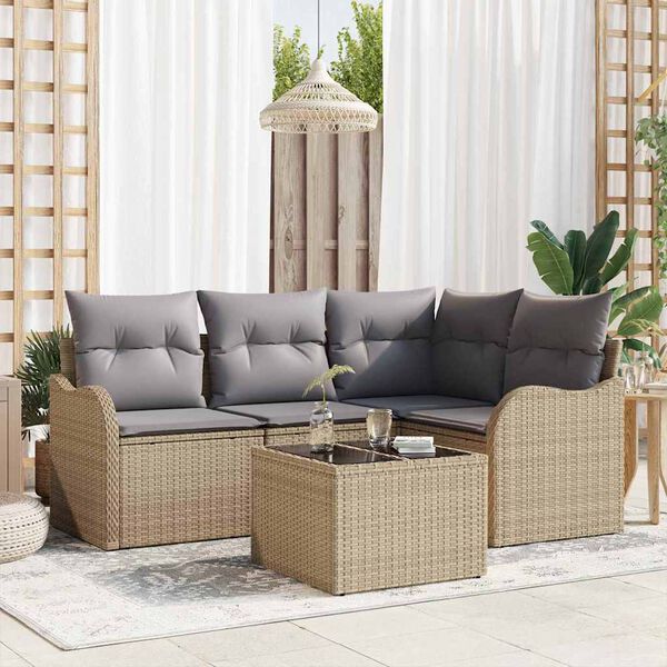 vidaXL Tuin Sofa Set met opslag 5 pcs Zwart poly rattan