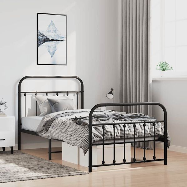 vidaXL Bedframe met hoofd- en voeteneinde metaal zwart 100x190 cm