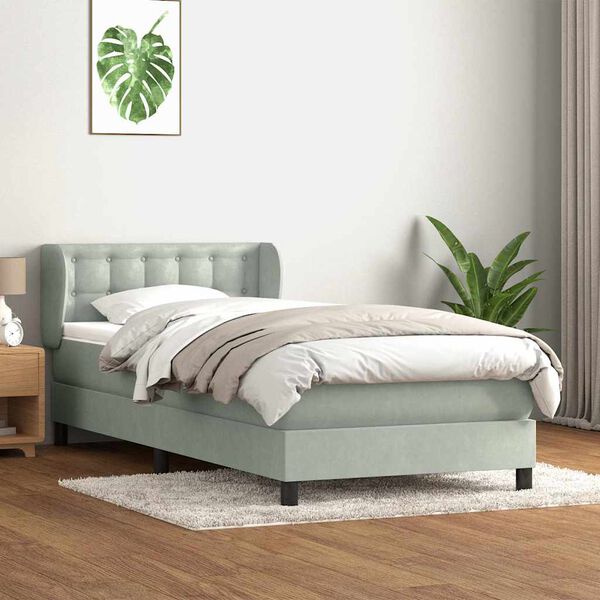 vidaXL Boxspring met matras fluweel lichtgrijs 80x220 cm