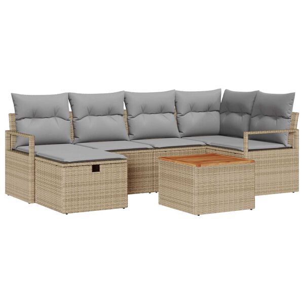 vidaXL Tuin Sofa Set met kussen met opslag 7 pcs Beige Poly riet