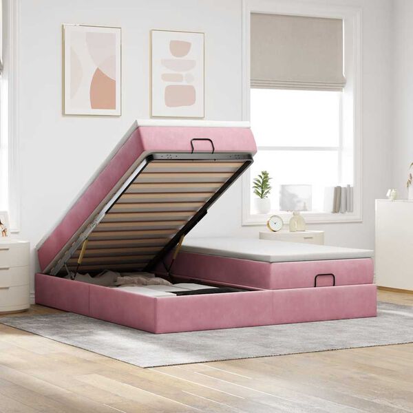vidaXL Ottoman bed met matrassen 200x200cm fluweel roze