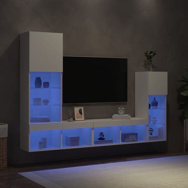 vidaXL 4-delige Tv-wandmeubelset met LED-verlichting bewerkt hout wit