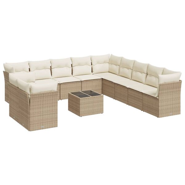 vidaXL 12-delige Loungeset met kussens poly rattan beige