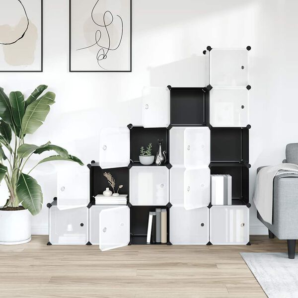 vidaXL Opbergmeubel met 15 vakken en deuren polypropeen zwart