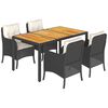 vidaXL 5-delige Tuinset met kussens poly rattan zwart