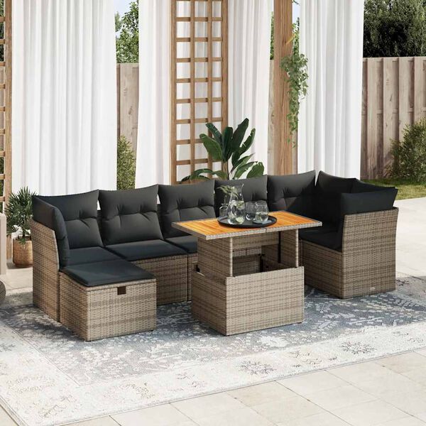 vidaXL 8-delige Loungeset met kussens poly rattan acacia grijs