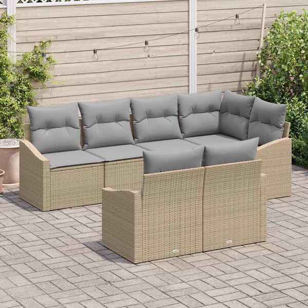 vidaXL Tuinbankenset met kussen 7 pcs Beige en Licht Grijs poly rattan