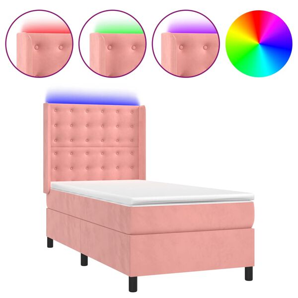 vidaXL Boxspring met matras en LED fluweel roze 100x200 cm