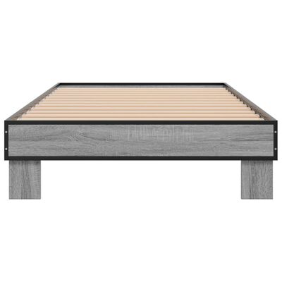 vidaXL Bedframe bewerkt hout en metaal grijs sonoma eiken 90x190 cm