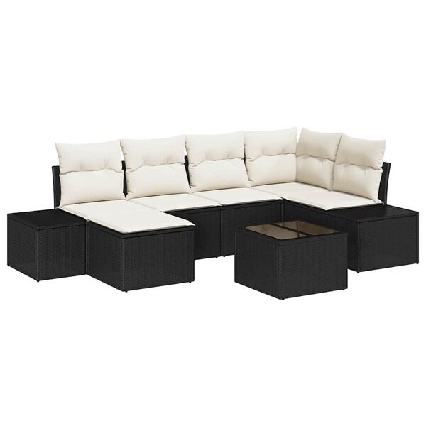 vidaXL Tuin Sofa Set met kussen 6 pcs Zwart en Cr&egrave;me poly rattan